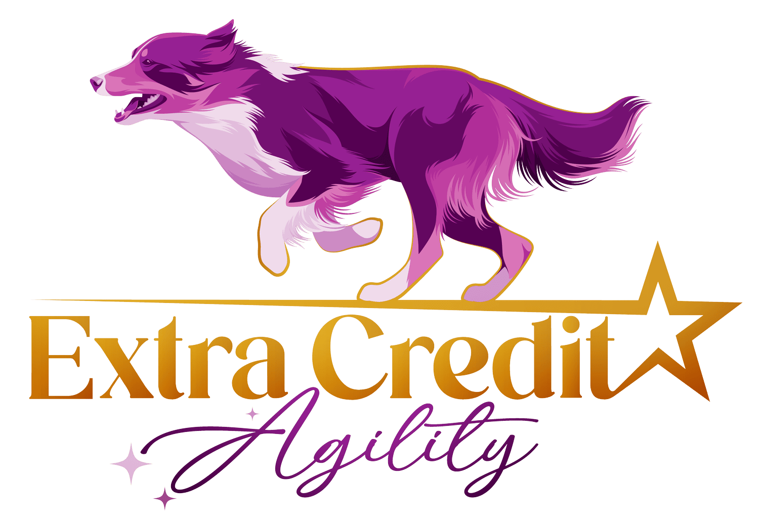 Logo of a purple and white dog with "Extra Credit Agility" text.