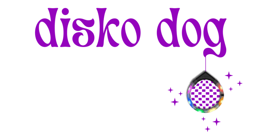 Run Wild Dog Sports logo featuring playful purple text and a colorful disco ball design.