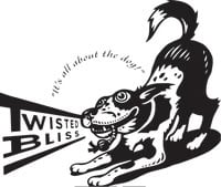 Logo of a fierce dog with a twisted bliss banner, representing Run Wild Dog Sports.