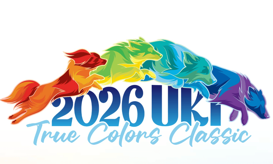 Colorful running dogs logo for UKI Agility 2026 event.